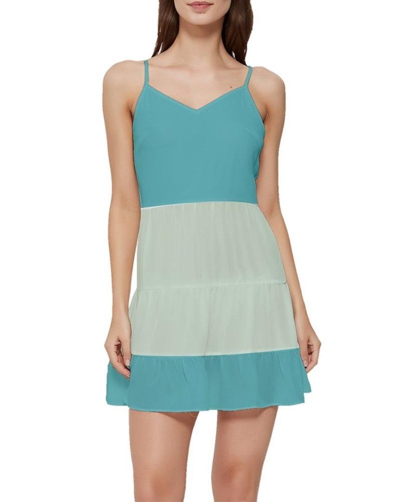 Masu Mini Sleeveless Frill Backless Dress - Blue / Green