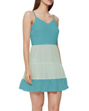 Masu Mini Frill Dress - Color Block - Sleeveless Adjustable Strap - Fountain Blue - Light Green - Open back - Flowy - Plus Size