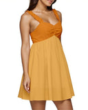 Ame Color Block Babydoll Ruffle Sleeveless Chiffon Mini Dress Orange - Yellow - Retro - 70's - Bold - Vibrant