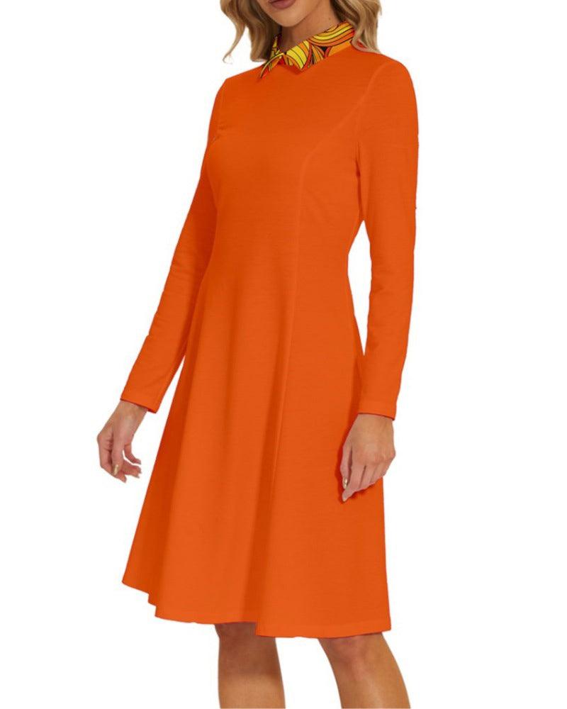 Mandra Orange Long Sleeve Bodycon Collar Dress - Blissfully Brand