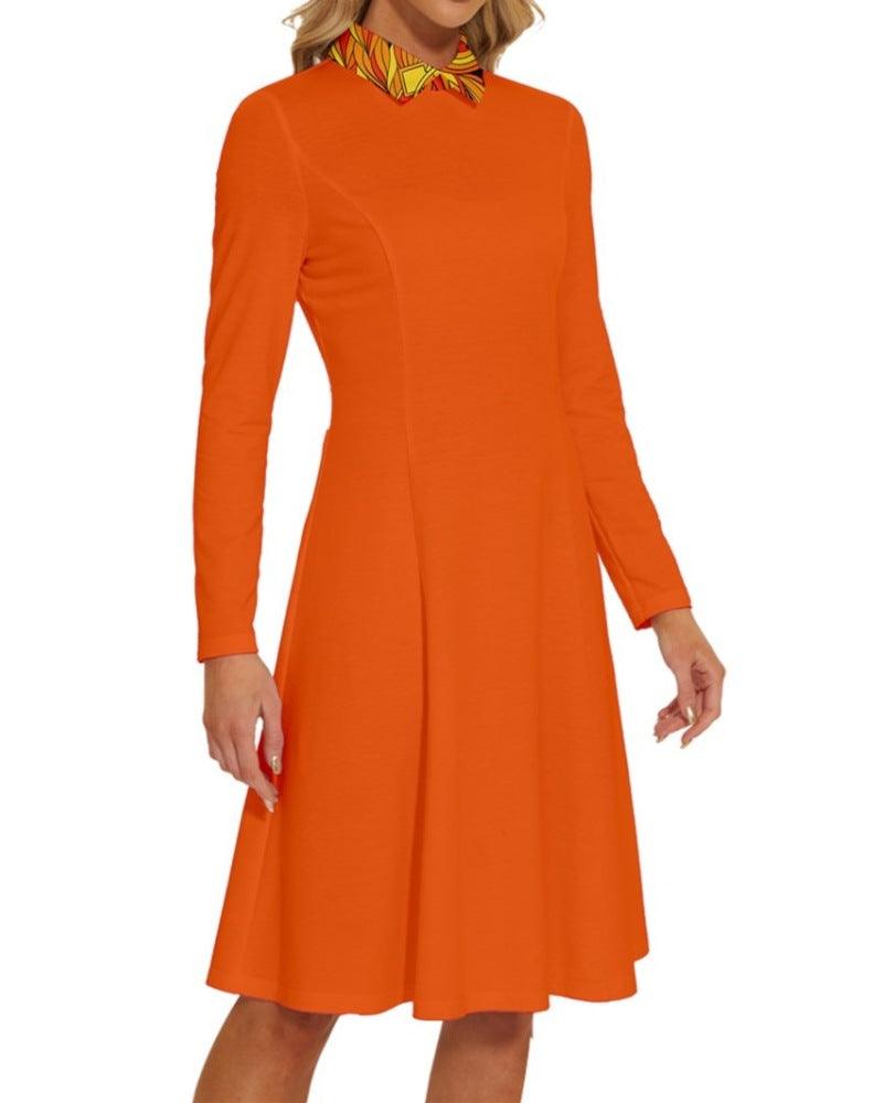 Mandra Orange Long Sleeve Bodycon Collar Dress - Blissfully Brand