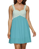 Masu Color Block Babydoll Chiffon Mini Dress - Green Blue - Ruffle Strap - Summer Dresss 