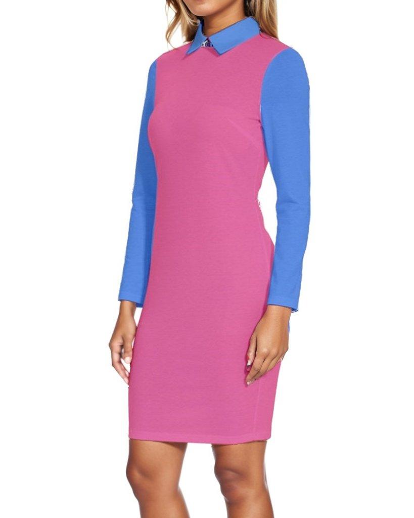 Sechia Color Block Long Sleeve Bodycon Collar Dress - Blissfully Brand
