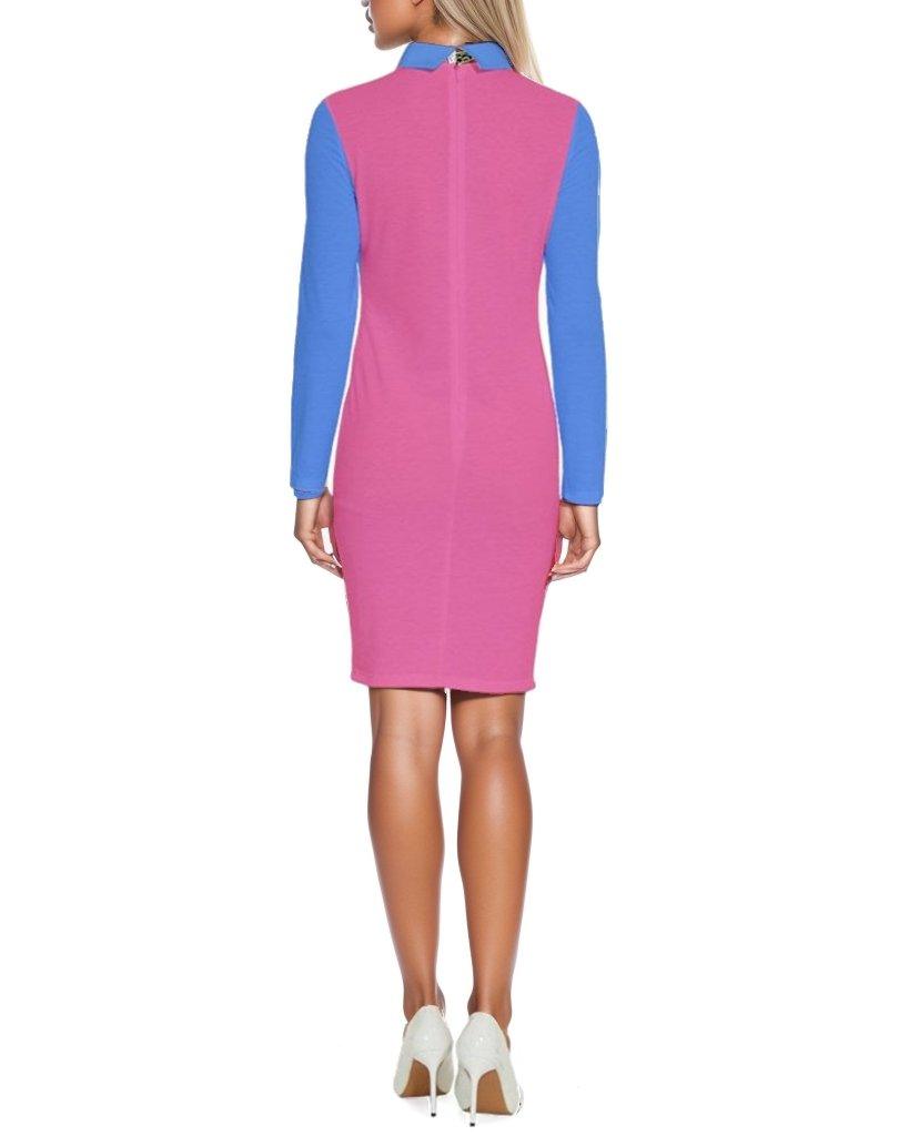 Sechia Color Block Long Sleeve Bodycon Collar Dress - Blissfully Brand