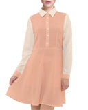 Keki Orange Color Block Long Sleeve Chiffon Shirt Dress Collar Light Orange Summer Dress Button Mini  Coordinate