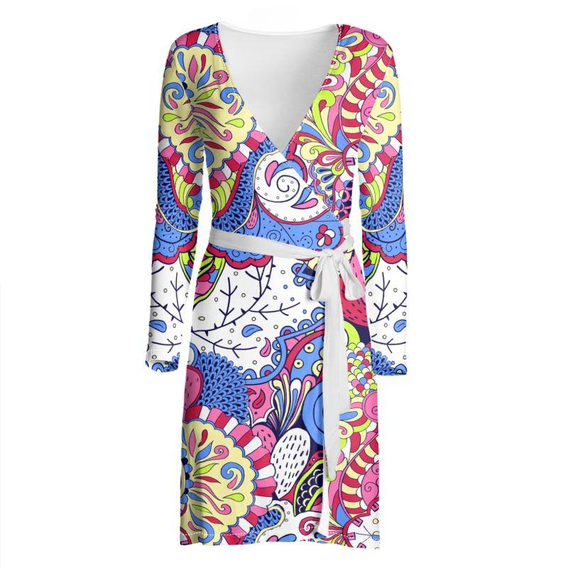 Sechia Wrap Jersey Dress - All Over Print - Kaleidoscope Abstract Multicolor 