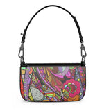 Betsu Small Leather Box Hand Bag | Shoulder Bag - Zip Closure - Abstract Multicolor Psychedelic Retro Print