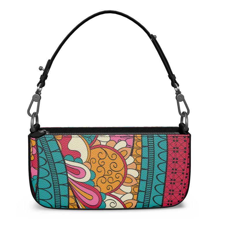 Taki Medium Leather Box Hand Bag  | Shoulder Bag - Zip Closure - Multicolor Abstract Print
