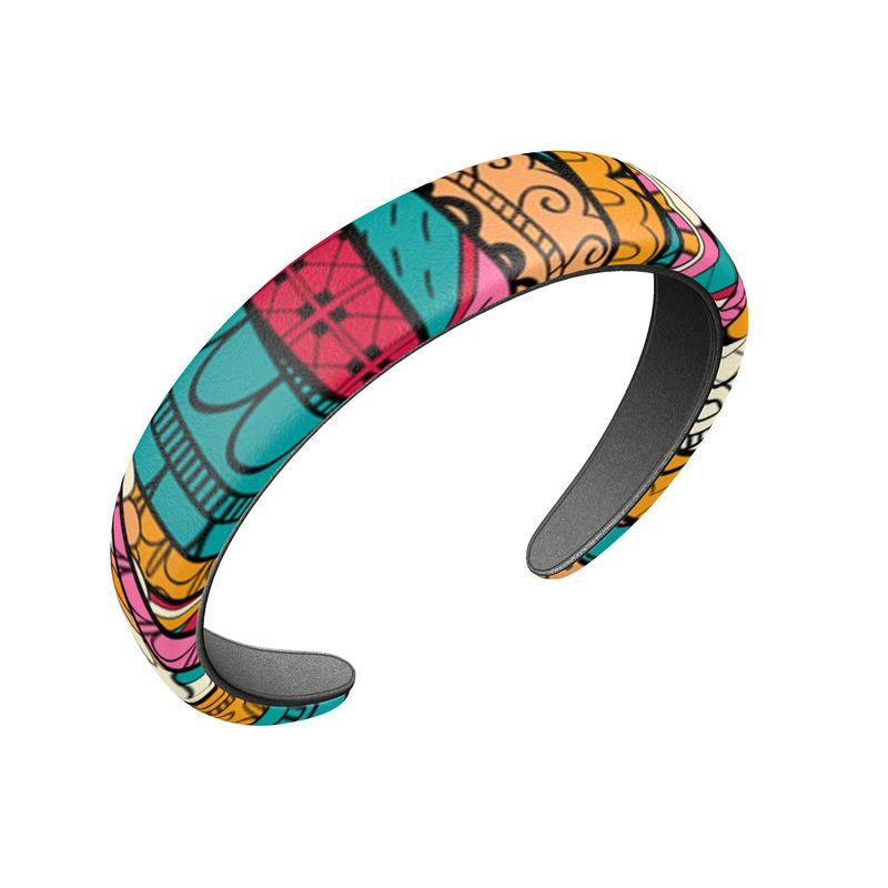 Taki Smooth Leather Headband - Medium - Abstract Kaleidoscope Multicolor Print - Retro Psychedelic