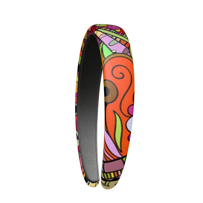 Betsu Leather Headband - Medium - Abstract Retro Multicolor  Print