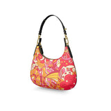 Decora Curved Zipped Leather Shoulder Bag - All Over Abstract Print