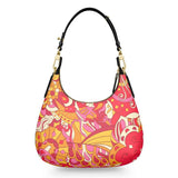 Decora Curved Zipped Leather Shoulder Bag - All Over Abstract Psychedelic Red Orange Print