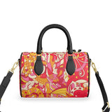 Decora Mini Leather Barrel Duffle Bag - All Over Print in Abstract Red & Orange