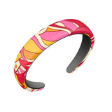 Decora Real Smooth & Textured Leather Headband - All Over Print - Abstract Paisley Print - Retro Boho Print - Swirls Psychedelic Vibrant Bold Red Pink