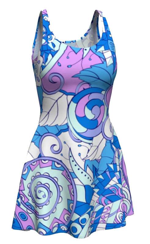 Imi Fit & Flare Dress - Kaleidoscope Blue Abstract Print