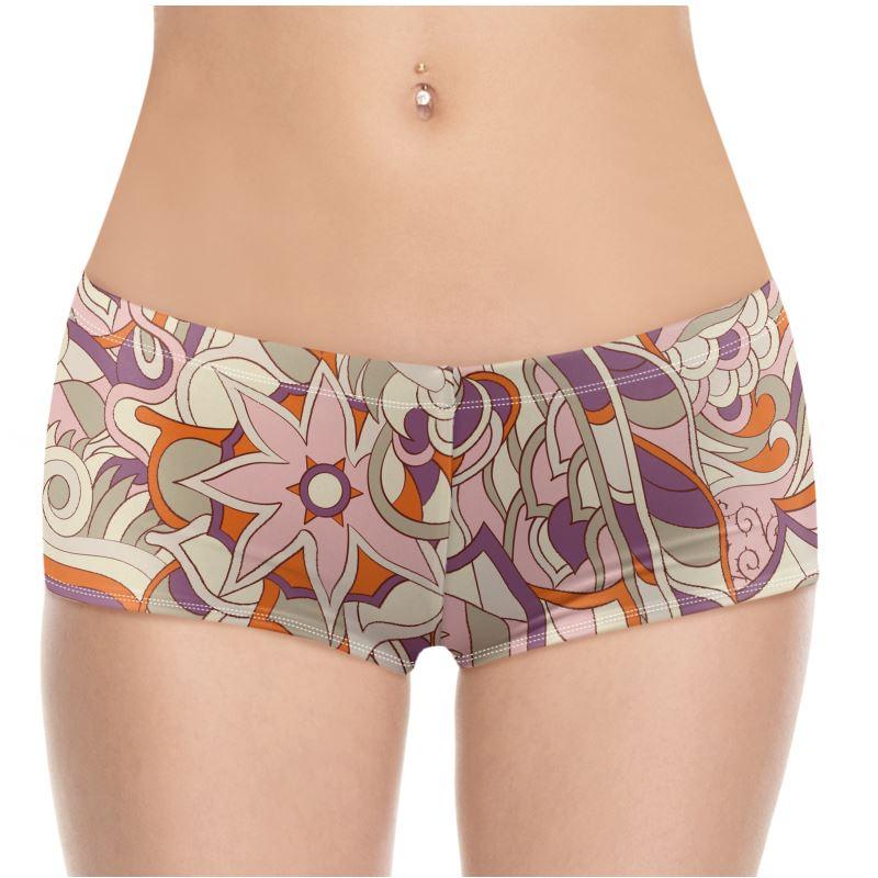 Amai Lycra Mini Hot Pants  - Psychedelic Abstract Paisley Rave Pink Violet Orange Funky Bold Vibrant Chic Retro Handmade Spandex Workout 