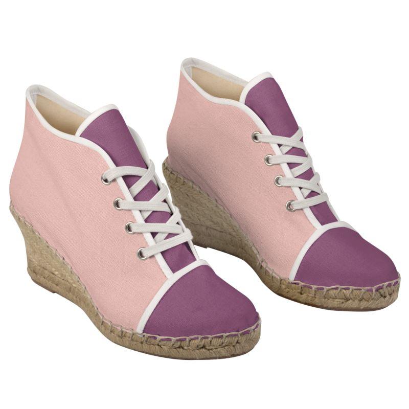 Amai Color Block Wedge Lace Up Espadrilles  Pink | Violet - Closed Toe