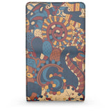 Kuri Nappa Handmade Leather Small Fold Over Wallet - Brown Blue Psychedelic Retro Swirl Abstract Paisley Floral Print
