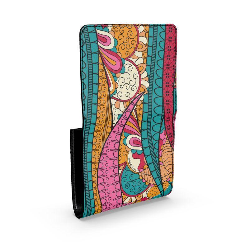 Taki Leather Fold Over Wallet - Abstract Paisley Print - Textured Pebble Smooth - Handmade - Women's