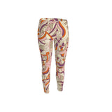 Amai LYCRA Leggings - Abstract Paisley Print Psychedelic Swirls Pink Orange 