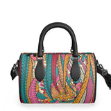 Taki Mini Textured Leather Barrel Duffle Hand & Shoulder Bag - Abstract Paisley Retro Multicolor Print - Handmade in England