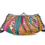 Taki Large Pleated Crossbody Leather Clutch - Abstract Paisley Retro Psychedelic Print - Handmade in England - Chain Strap - Metal Frame