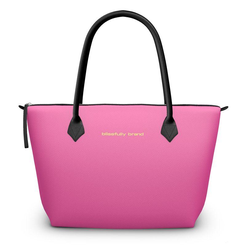 Suki Rose Pink Zip Top Leather Tote Bag - Handmade in England