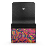 Lina Textured Leather Fold Over Wallet - Abstract Multicolor Kaleidoscope Retro Print - Button Closure - Handmade in England