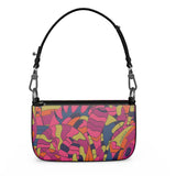 Lina Small Textured Leather Box Hand Grab  Bag | Shoulder Bag - Zip Top - Abstract Multicolor Retro Psychedelic Vibrant All Over Print 