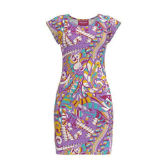 Yume Mini Tunic T-shirt Dress - Jersey & Velour - Abstract All Over Print - Retro - Psychedelic - Boho - Bold - Vibrant - Violet - Handmade in England - Blissfully Brand