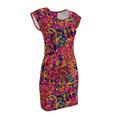 Lina Mini Tunic T-shirt Dress - Jersey & Velour - Abstract All Over Geometric Print - Retro - Psychedelic - Boho - Dark Multicolor - Handmade in England - Blissfully Brand