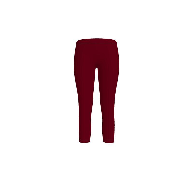 Deep Red Lycra Spandex Midrise Capri Stretch Leggings - Workout Performance - Casual - Handmade in England - Plus Size