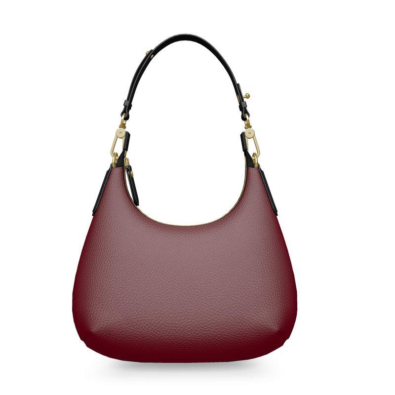 Venetian Dark Red Small Leather Curved Shoulder Bag - Textured