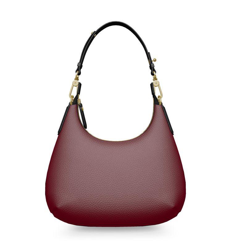 Venetian Dark Red Small Leather Curved Shoulder Bag - Textured Bubble Leather - Handmade in England - Gold Hardware - Handbag