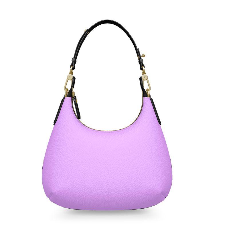 Imi Mauve Violet Small Textured Leather Curve Shoulder Bag - Vibrant Solid Bag - Purple Pink - Handbag - Bright - Handmade in England