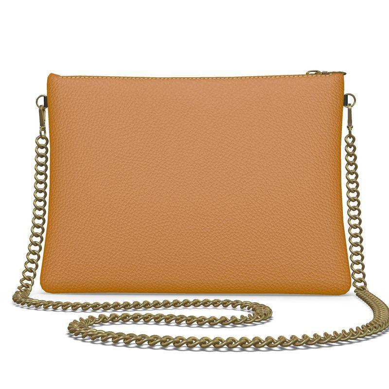 Renai Indochine Orange Sqaure Crossbody Leather Chain Essentials Bag - Flat Leather Bag - Solid Leather Color - Handmade Leather - Zipper