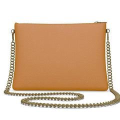 Renai Indochine Orange Sqaure Crossbody Leather Chain Essentials Bag - Flat Leather Bag - Solid Leather Color - Handmade Leather - Zipper