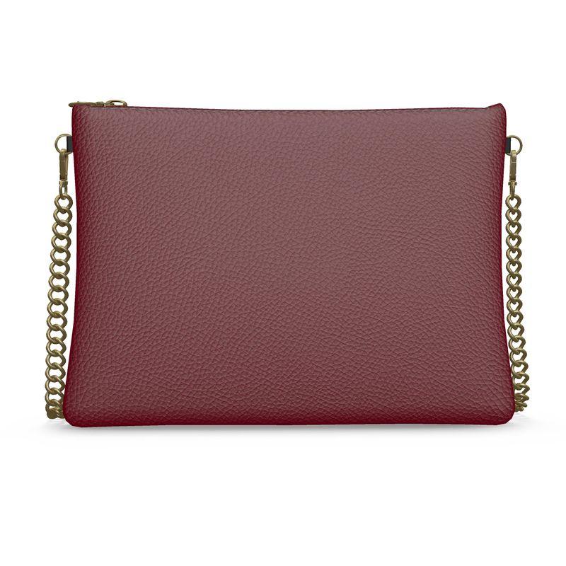 Renai Venetian Dark Red Square Crossbody Textured Leather Chain Essentials Flat Bag - Zipped  - Handmade Leather Bag