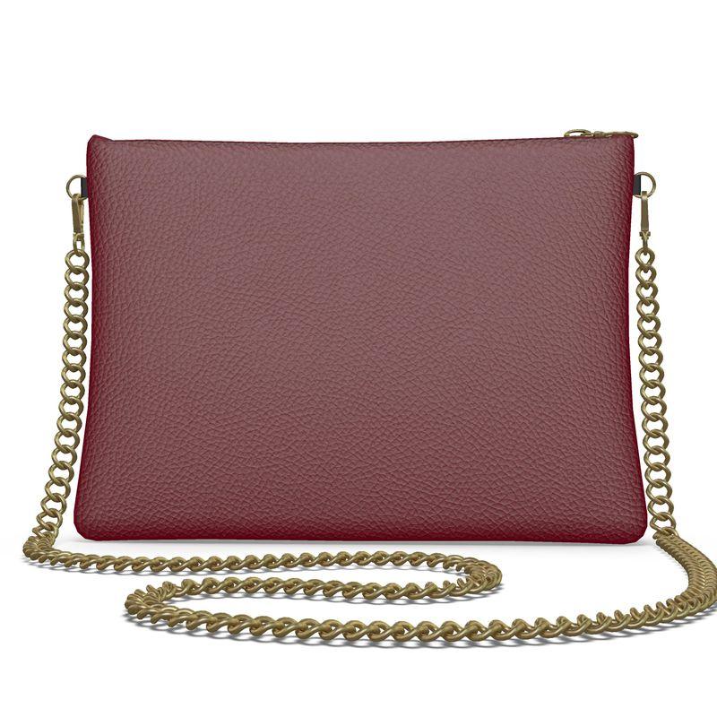 Renai Venetian Dark Red Square Crossbody Textured Leather Chain Essentials Flat Bag - Zipped - Handmade Leather Bag