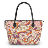 Zip Top Large Satin Day Tote Bag - Abstract Kaleidoscope Print Floral Paisley Retro Pink Violet Psychedelic Carry All Bag Vibrant Boho