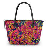 Lina Zip Top Large Satin Day Tote Bag - Abstract Kaleidoscope Print Multicolor Psychedelic Retro Pink Blue Carry All Bag