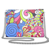 Sechia Retro Abstract Paisley Floral Print Crossbody Leather Chain Bag  Square Handmade in England Textured Leather 