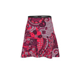 Pena Flared Knee Length Skater Skirt Kaleidoscopic Paisley Floral Retro Flower Power Red Abstract Plus Size Handmade in England Quilted