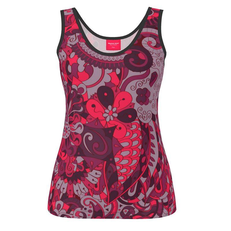 Pena Women's Jersey Tank Top - Abstract Paisley Floral Print Kaleidoscope Retro Flower Power Coordinate Plus Size Handmade in England
