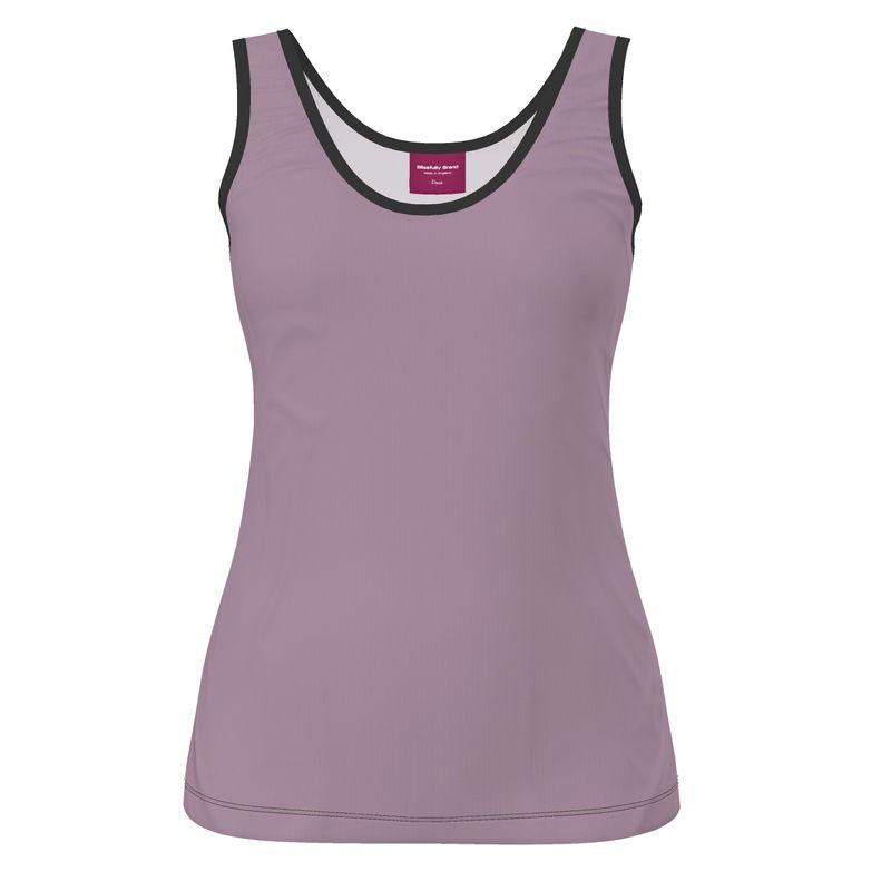 Pena Violet Bouquet Women's Jersey Tank Top - Black Trim Coordinate Solid Plus Size Handmade in England