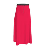 Pena Radical Red Elastic Waist Tie Flare Maxi Skirt Long Solid Plus Size Coordinate Handmade in England Crepe Muslin