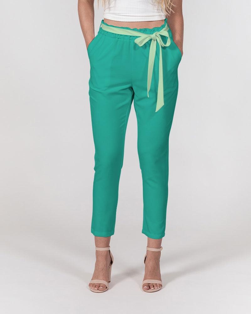 Mima Green Belted Tapered Pants - Smooth Chiffon - High Elastic Waist