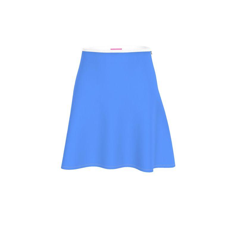 Sechia Light Blue Knee Length Skater Skirt - Soft & Quilted Jerseys Zippered Flare Skirt Solid Coordinate Sky Blue Handmade in England