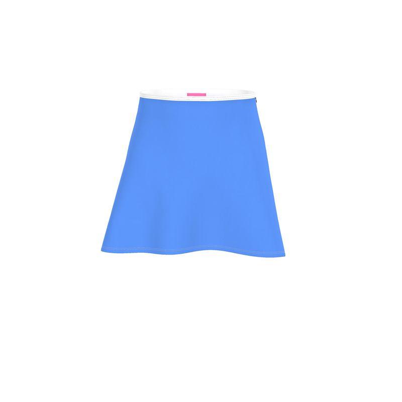 Sechia Light Blue Mini Skater Skirt - Quilted & Soft Jerseys Zippered Flare Skirt Solid Coordinate Sky Blue Handmade in England