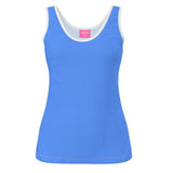 Sechia Cornflower Blue Women's Jersey Tank Top - White Trim Silky Coordinate Solid Handmade in England Activewear